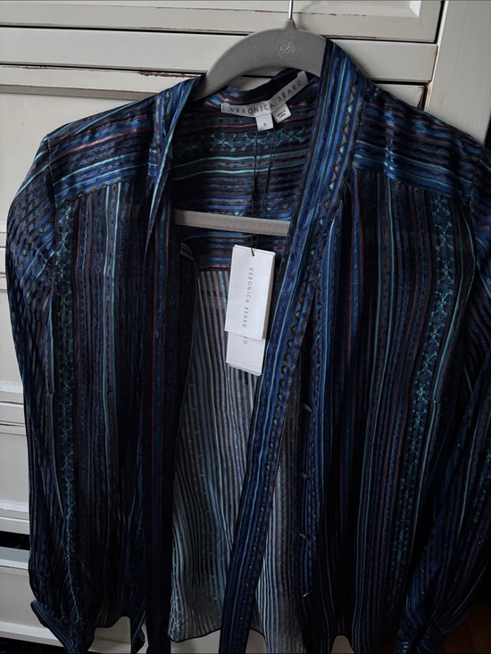 Veronica Beard Tops - Veronica Beard Navy and Teal Striped Button-Down Shirt